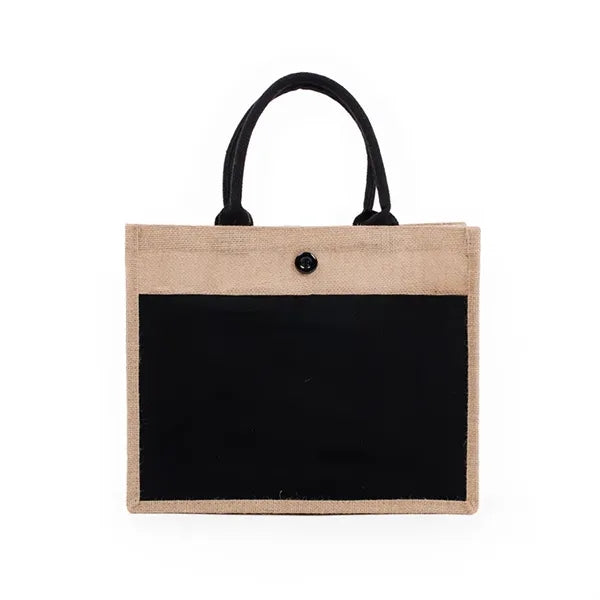 Grocey Jute Tote Bag with Front Pocket