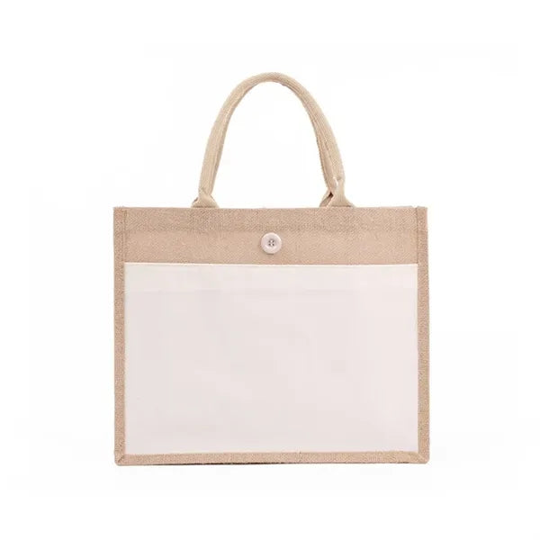 Grocey Jute Tote Bag with Front Pocket
