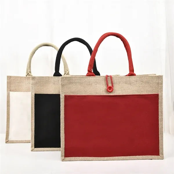 Grocey Jute Tote Bag with Front Pocket