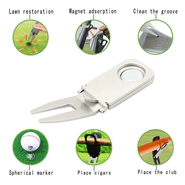 Folding Zinc Alloy Golf Divot Tool w/ Cigar Holder