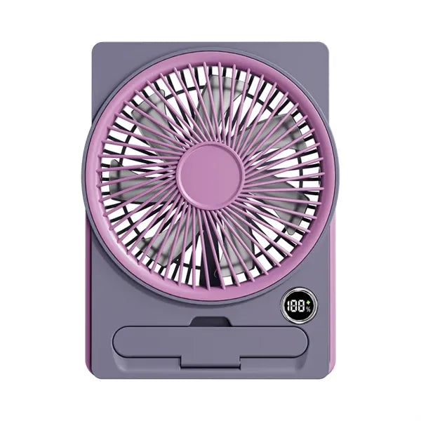 Style Rechargeable Desk Fan with Digital Display & Phone Sta