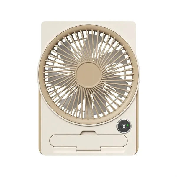 Style Rechargeable Desk Fan with Digital Display & Phone Sta