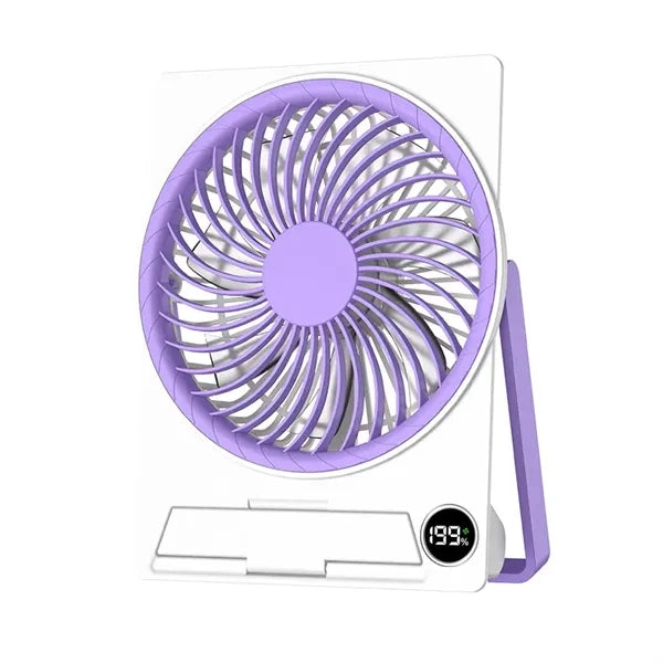 Style Rechargeable Desk Fan with Digital Display & Phone Sta