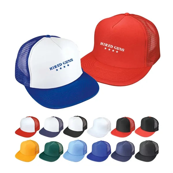 Flat Bill 5-Panel Poly-Foam Mesh Back Snapback Cap