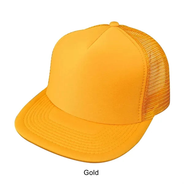 Flat Bill 5-Panel Poly-Foam Mesh Back Snapback Cap