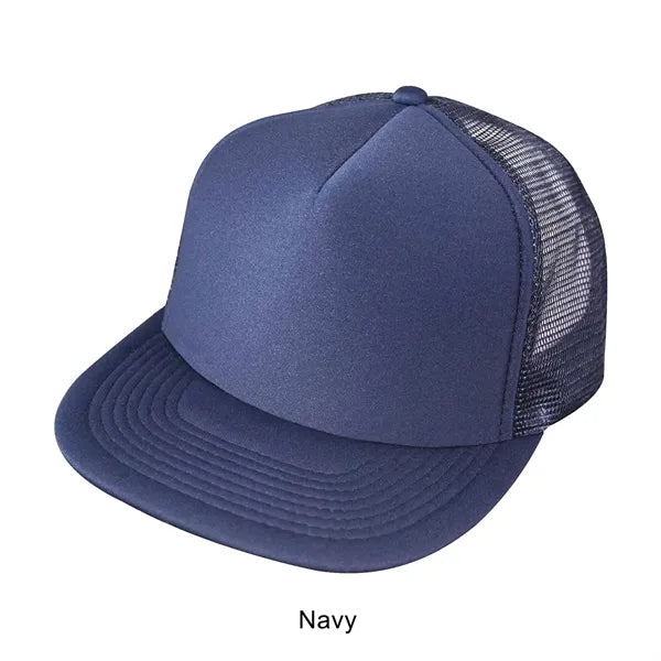 Flat Bill 5-Panel Poly-Foam Mesh Back Snapback Cap