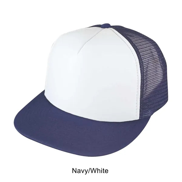 Flat Bill 5-Panel Poly-Foam Mesh Back Snapback Cap