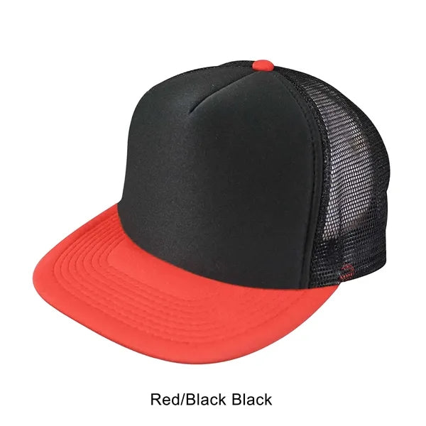 Flat Bill 5-Panel Poly-Foam Mesh Back Snapback Cap