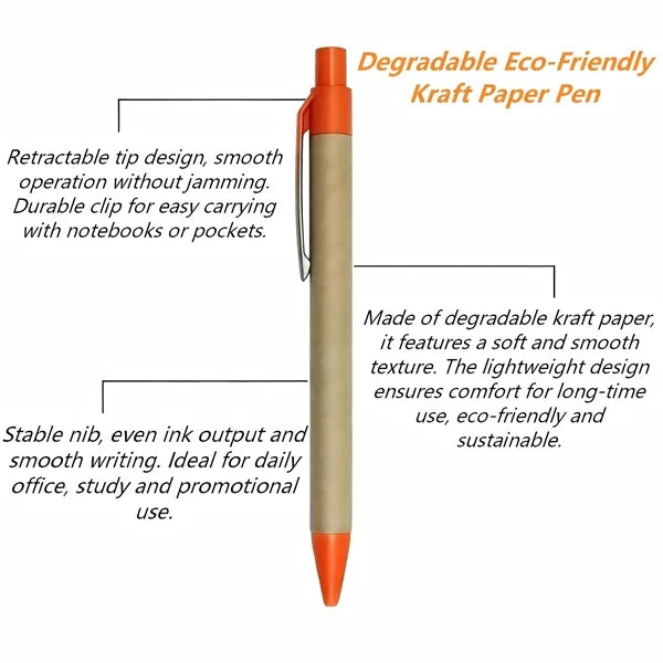 Kraft Paper Click Ballpoint Pen Eco Logo Custom