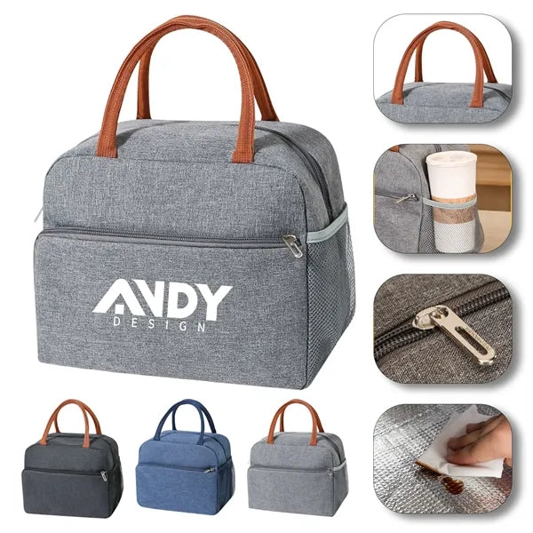 Insulated Oxford Lunch Bag with Side Mesh Pocket