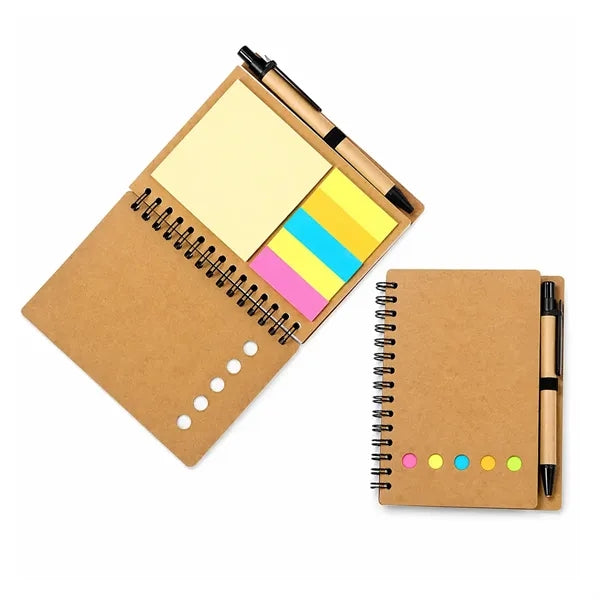 Recycled Spiral Notebook With Sticky Notes And Pen