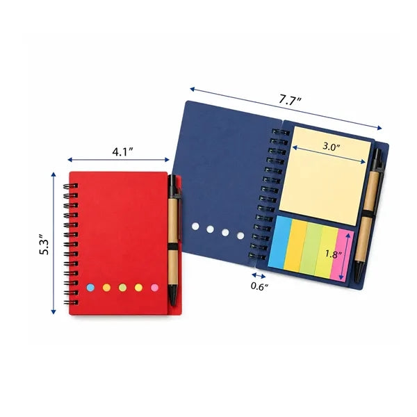 Recycled Spiral Notebook With Sticky Notes And Pen