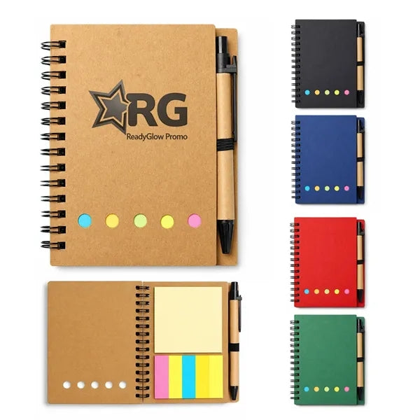 Recycled Spiral Notebook With Sticky Notes And Pen