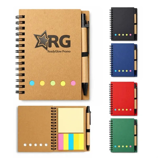 Recycled Spiral Notebook With Sticky Notes And Pen