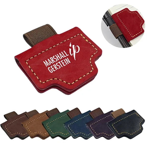PU Leather Magnetic Bookmark Pen Holder