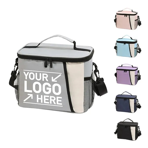 Insulated lunch cooler bag with pockets and shoulder strap