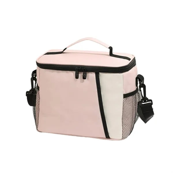 Insulated lunch cooler bag with pockets and shoulder strap