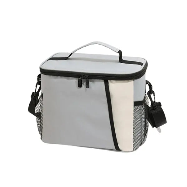 Insulated lunch cooler bag with pockets and shoulder strap