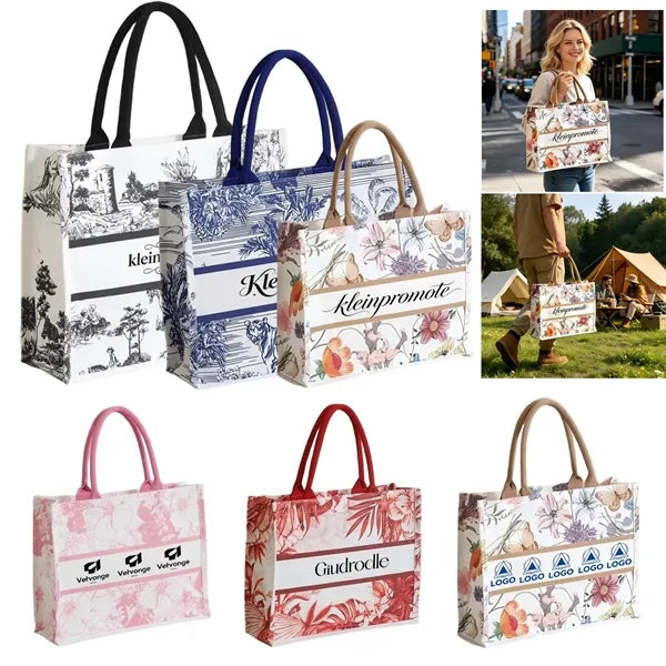Laminated Tote Bag Polyester Cotton Logo Print