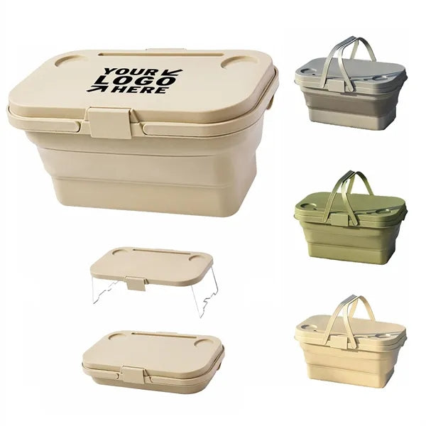 Collapsible Picnic Basket with Handles and Table Lid