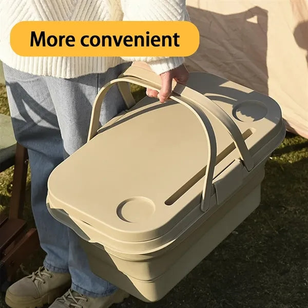 Collapsible Picnic Basket with Handles and Table Lid