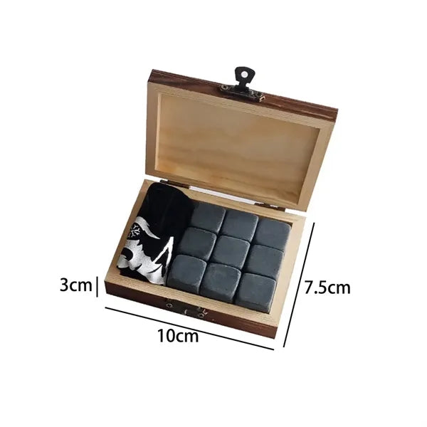9-Piece Natural Granite Whiskey Stone Set with Velvet Pouch