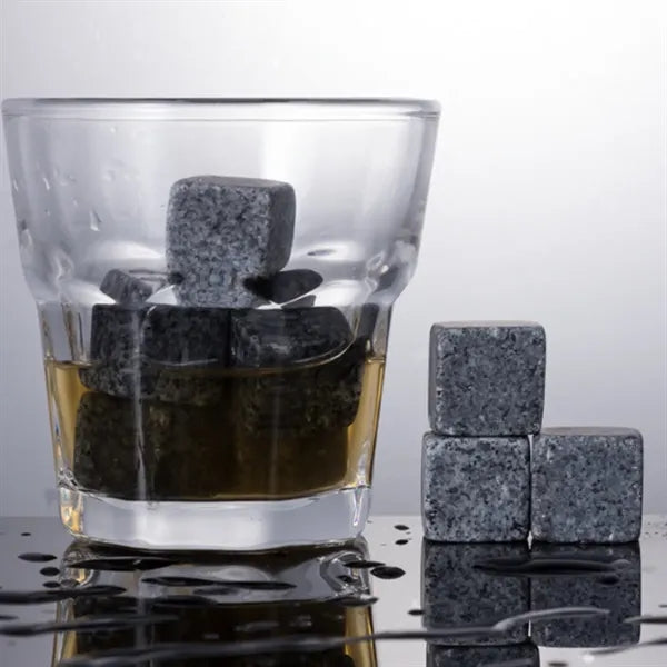 9-Piece Natural Granite Whiskey Stone Set with Velvet Pouch