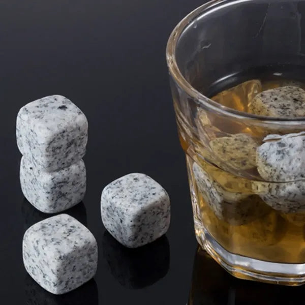 9-Piece Natural Granite Whiskey Stone Set with Velvet Pouch