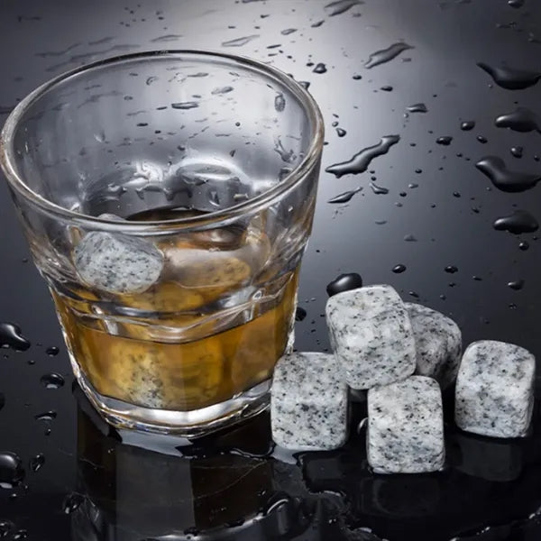 9-Piece Natural Granite Whiskey Stone Set with Velvet Pouch