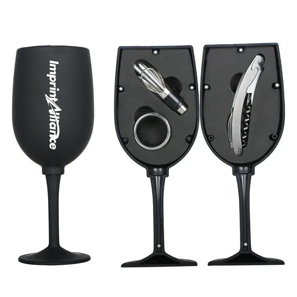 Matte Wine Glass Shaped 3-Piece Bar Tool Gift Set
