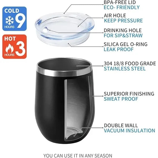 12 oz Stainless Steel Wine Tumbler Bulk with Lid