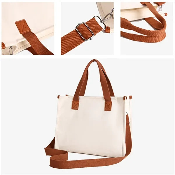 Canvas Tote Bag with Dual Handles and Shoulder Strap