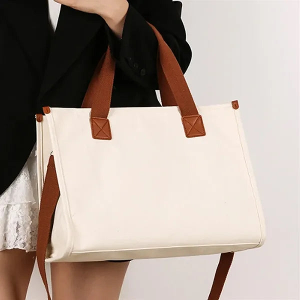 Canvas Tote Bag with Dual Handles and Shoulder Strap