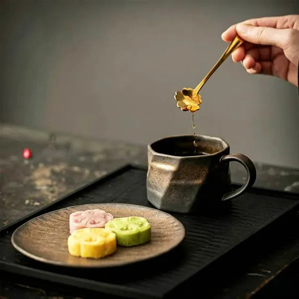 Vintage Gilded Ceramic Coffee Mug and Saucer Set