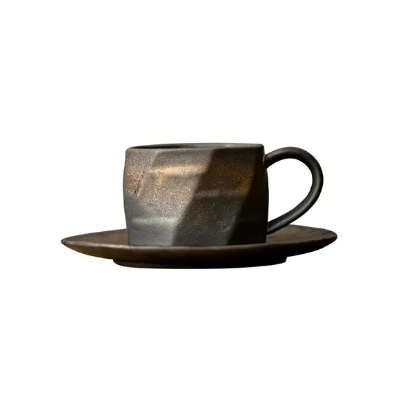 Vintage Gilded Ceramic Coffee Mug and Saucer Set