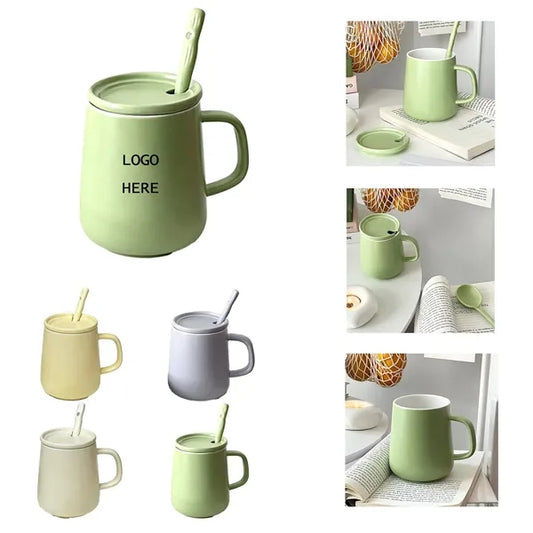 Ceramic Coffee Mug with Lid and Spoon