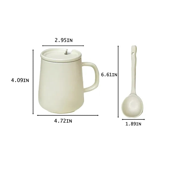 Ceramic Coffee Mug with Lid and Spoon