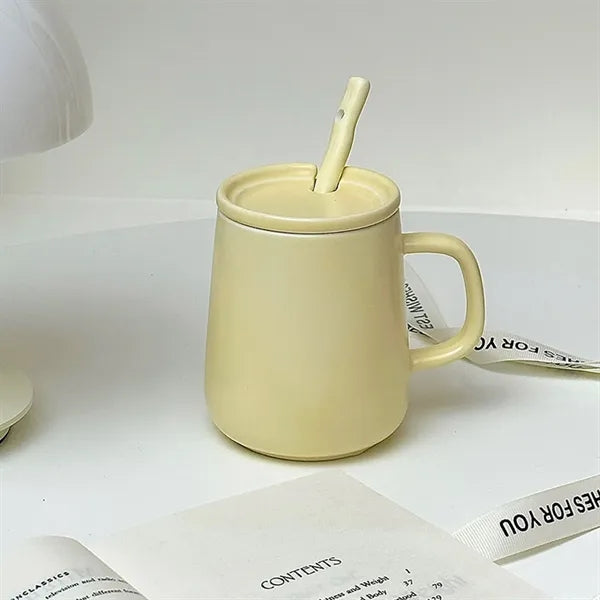 Ceramic Coffee Mug with Lid and Spoon