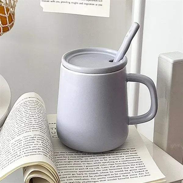 Ceramic Coffee Mug with Lid and Spoon