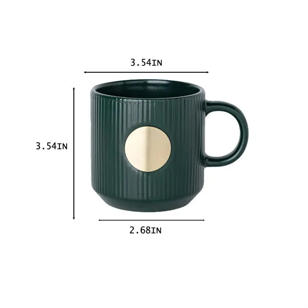 Retro Vertical Striped Ceramic Mug with Bronze Medal