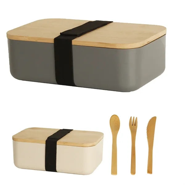 Wooden Lid Bento Box with Utensils
