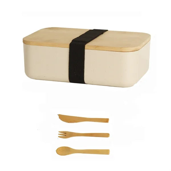 Wooden Lid Bento Box with Utensils