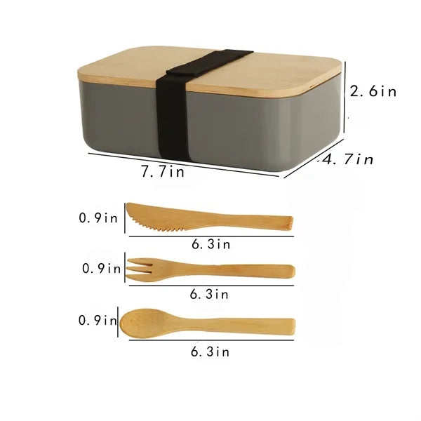 Wooden Lid Bento Box with Utensils