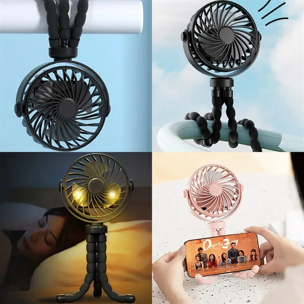 Mini Portable Stroller Octopus Fan, Lighted,Oscillating