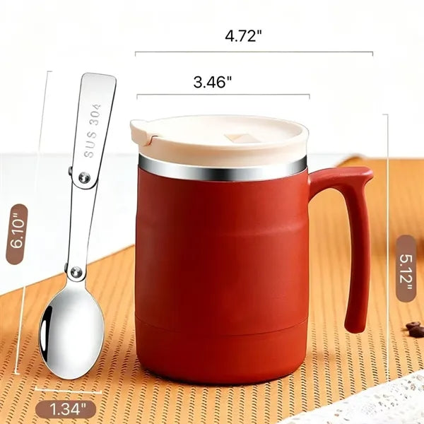Handle Coffee Cup with Built-in Folding Spoon