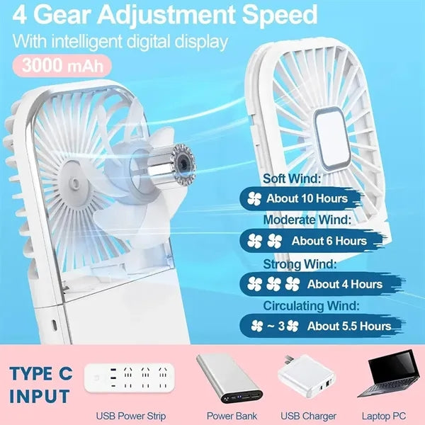 Handheld Foldable Personal Fan With Power Bank