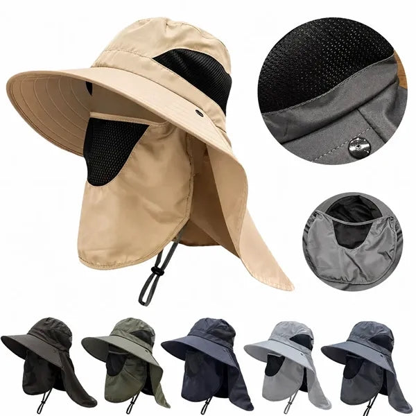 Bucket Hat with Detachable Front Cover and Extended Shawl