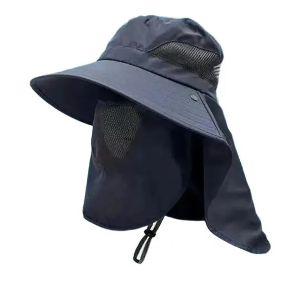 Bucket Hat with Detachable Front Cover and Extended Shawl