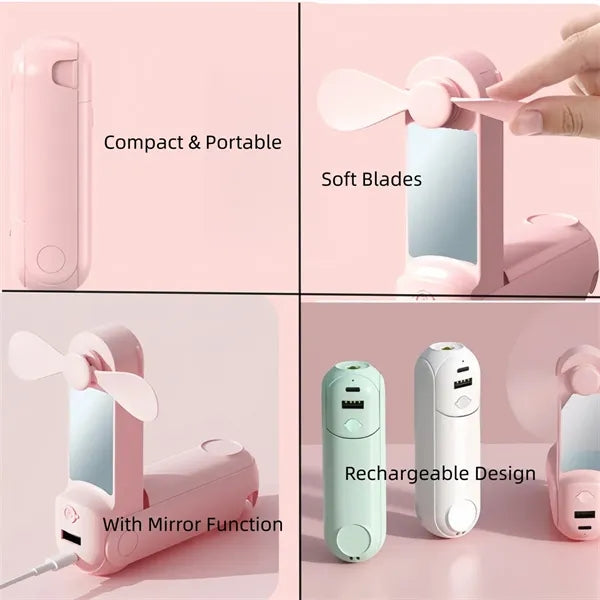 Rechargeable Mini Handheld Fan, 5-in-1 Foldable Personal Fan