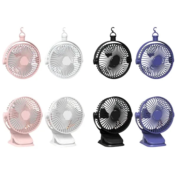 USB Rechargeable Clip-On Fan, 3-in-1 Portable Fan with Light